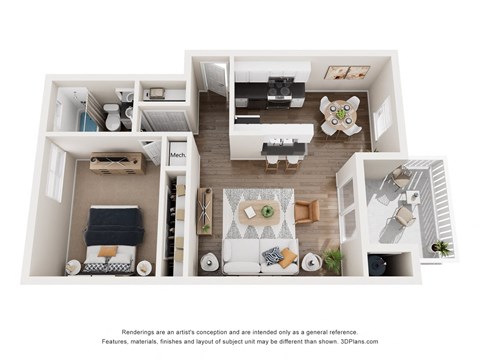 Floor plan for 1 bed, 1 bath, 680 sqft
